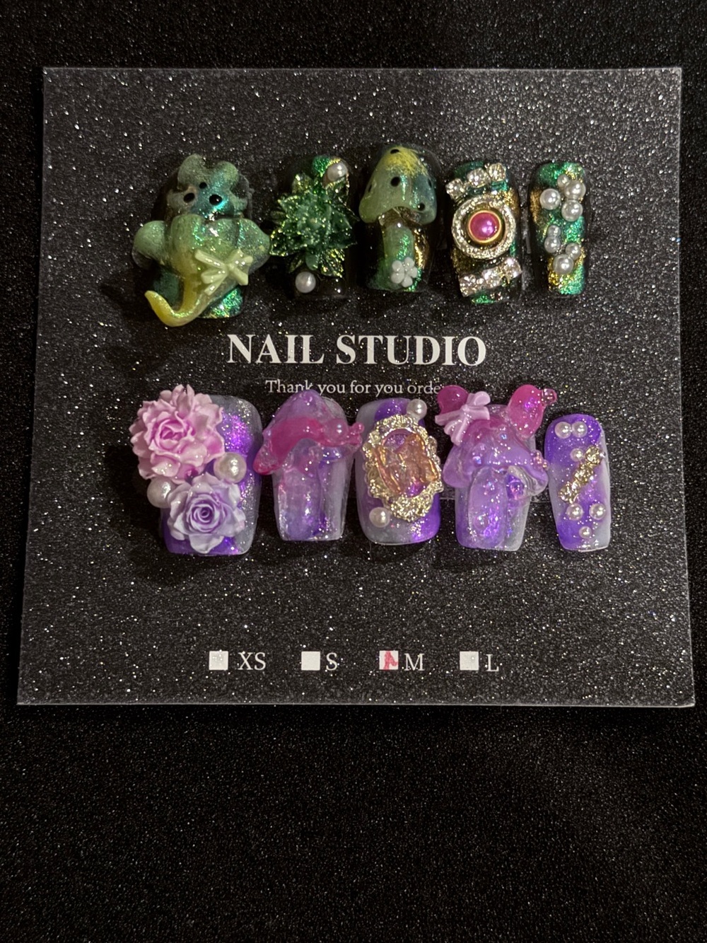 Custom 3D Whimsigoth Fairy Press On Nails - Mushroom & Floral Set (Size M)